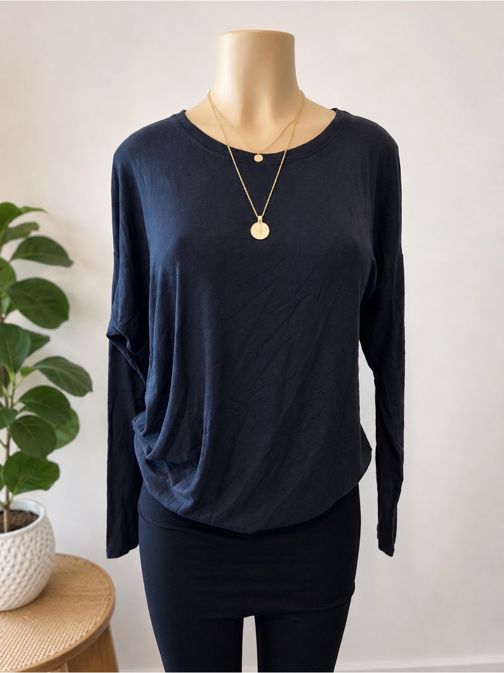 Athleta Navy Long Sleeve Crewneck Tee
